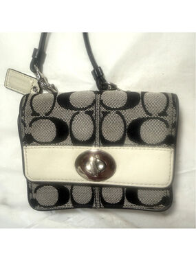VINTAGE COACH Crossbody Purse Wallet w Turn Lock Gray/black Silver Hardware
